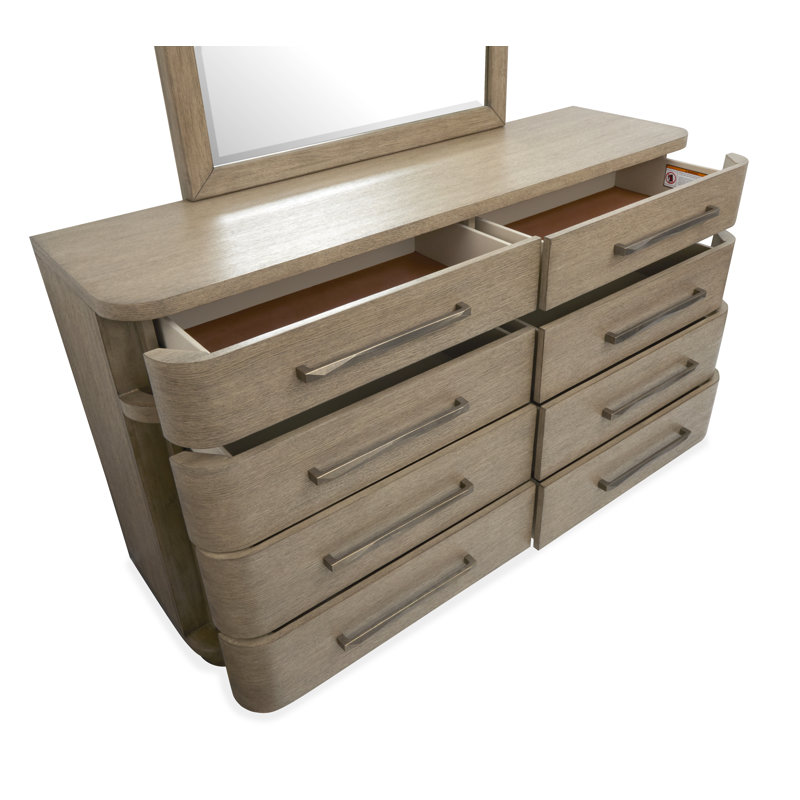 Lit plateforme rembourré King et commode à tiroirs avec miroir portrait