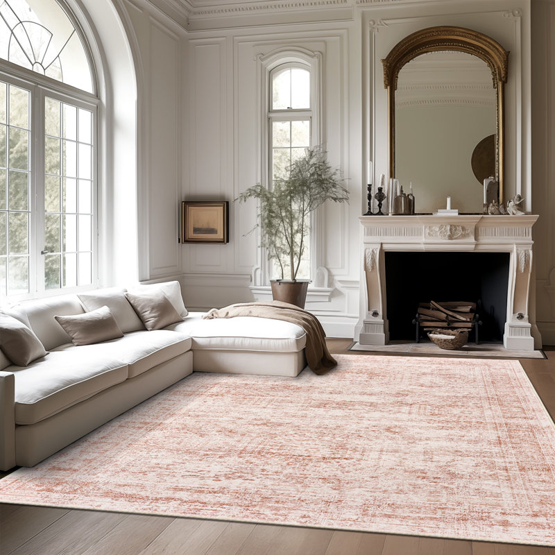Tapis lavable rétro antidérapant (rose), Rectangle 5 pi x 7 pi