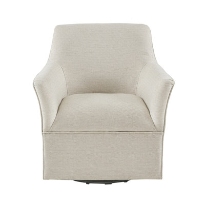 Solid Wood Swivel Chair - Cream Upholstery, 360° Rotation, 300 Lbs Load Color & Plywood, 360 Degree Movement, No Assembly, Max