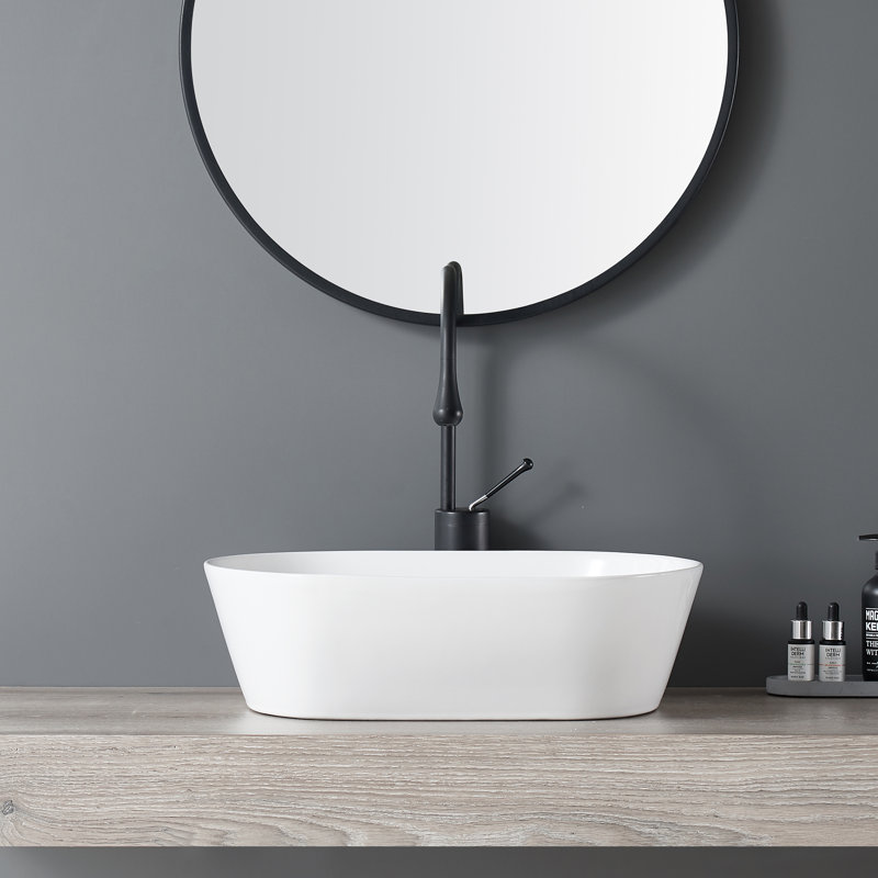 Bothwa Home 6.10"H Ceramic Countertop Rounded Rectangular Vanity Sink, Stain Resistant, Scratch Resistant, Leak Resistant, Art Basin
