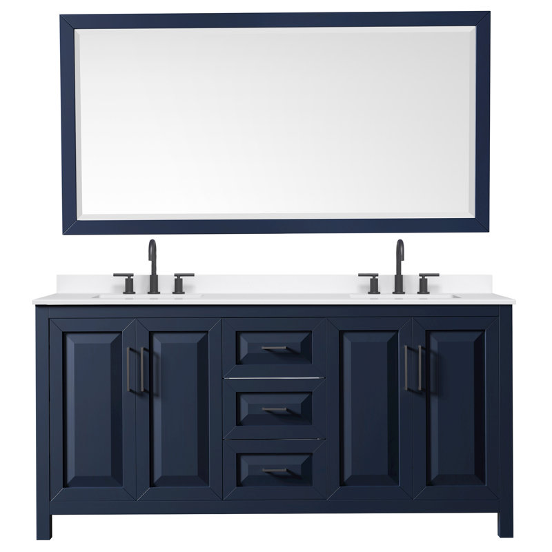 Daria 72 in. with Mirror Vanity, Giotto Quartz, Blue, Matte Black