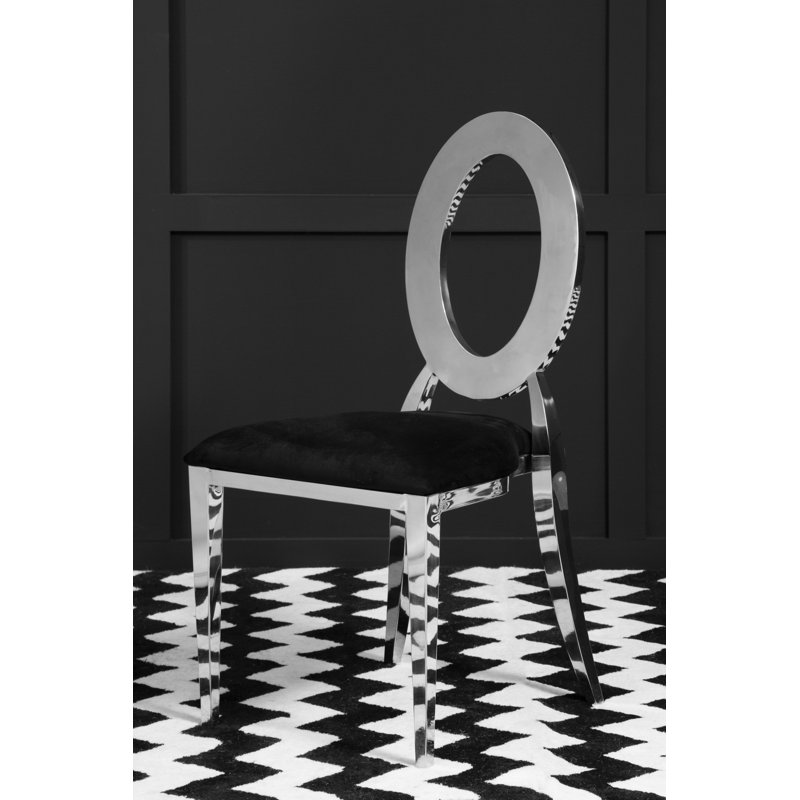 Manville 43cm H Velvet Upholstered Metal King Louis Back Side Chair, Silver