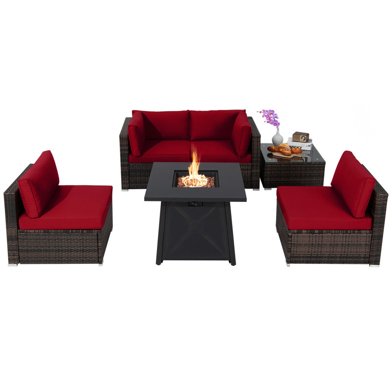Laresha 4 - Person Patio Conversation Set with Cushions, Red