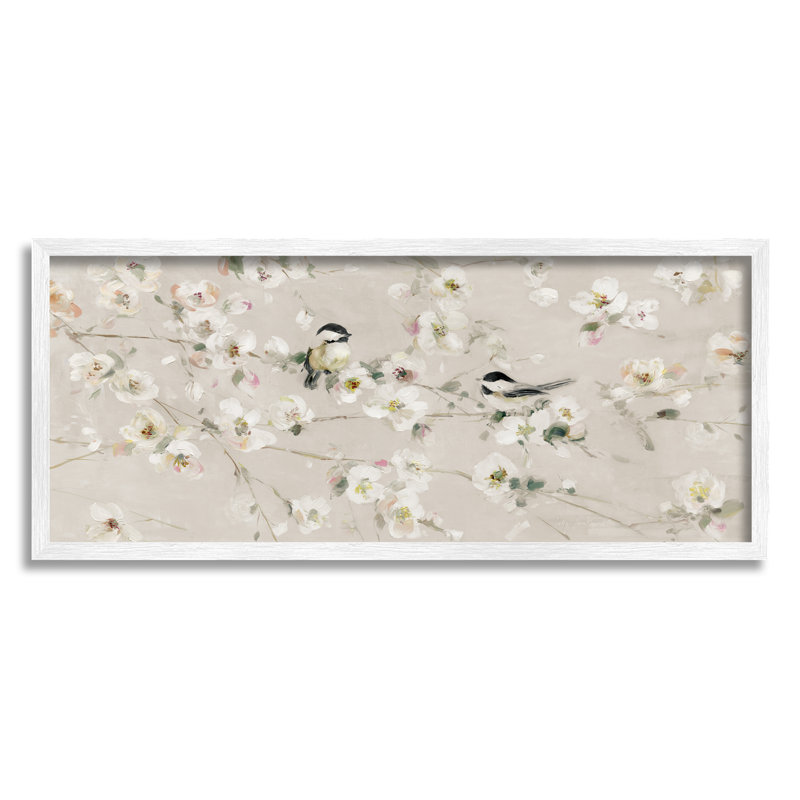 Oiseaux et fleur de pommier sur bois par Sally Swatland, H 10 po x l 24 po x P 1,5 po