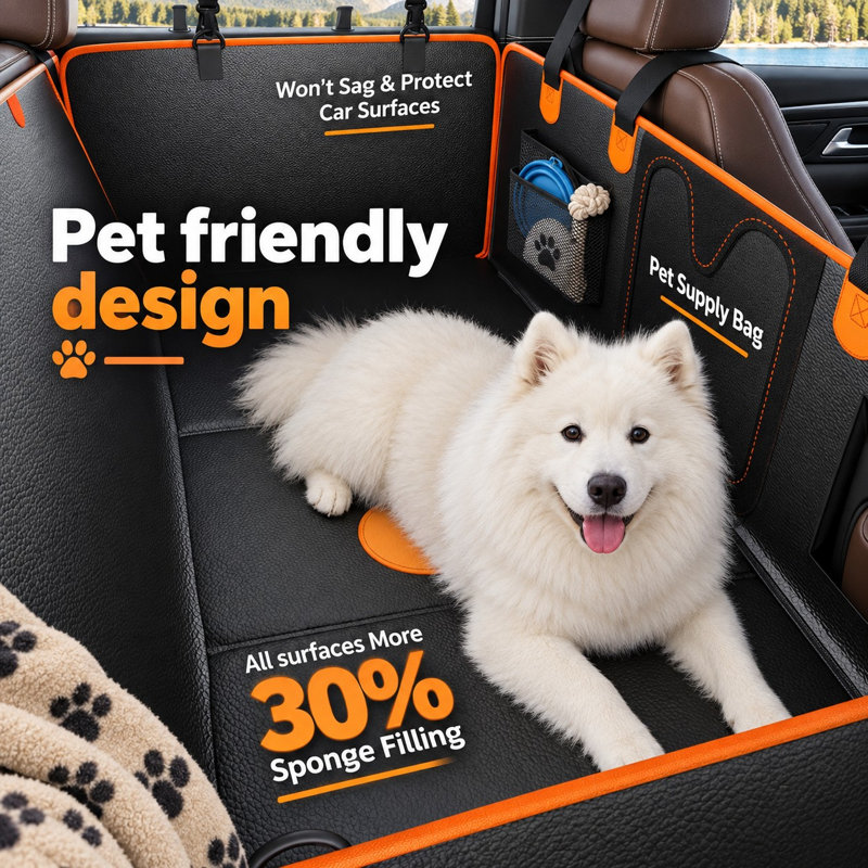 Using upgraded PU leather, this hard-bottom rear dog cover holds 400lbs and works as a waterproof hammock and seat protector with universal fit for SUVs and small trucks.