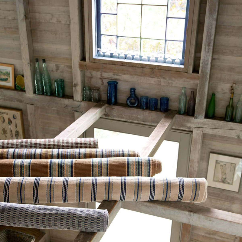 Blue Heron Stripe Handwoven Cotton Rug, Runner 2'6" x 12'