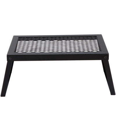 Barbecue pliant pour feu de camp, portatif 18 po avec treillis en acier robuste, cuisson au feu de camp, pieds et sac de transport, support de grille stable pour le camping en plein air, acier, conception chaleur