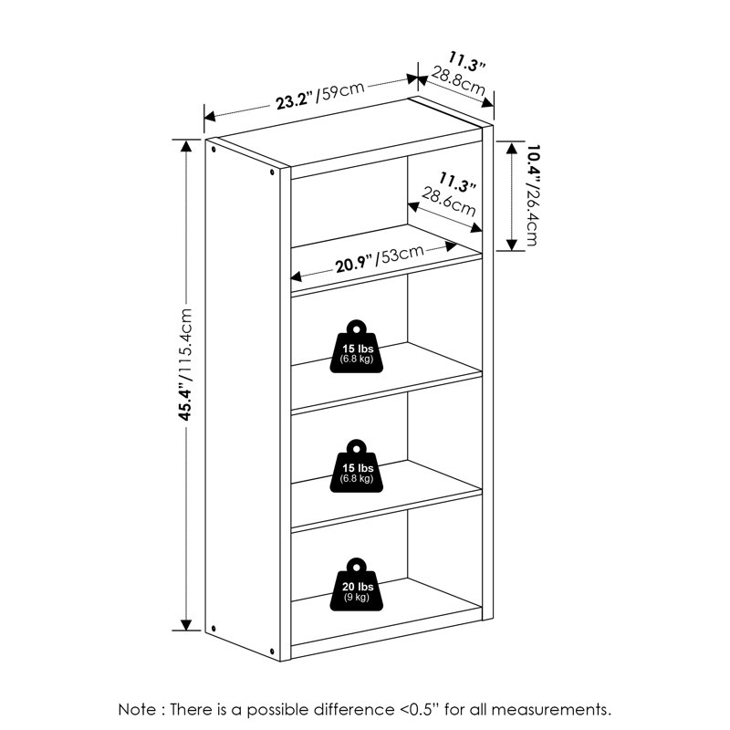 Viola Open Shelf Bookcase, Bookshelf,, (4 Shelves) 45.4"H x 23.2"W x 11.3"D, Amber Pine