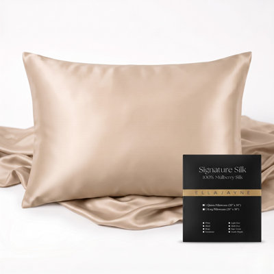 Ella Jayne Signature Silk Pillowcase, Beige, Standard/Queen