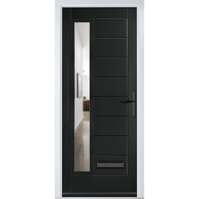 Crystal GRP Front door Monza Right Slate Grey 920mm x 2090mm Open in Right hand Clear Glass, Left, Black, 89mm x 209mm