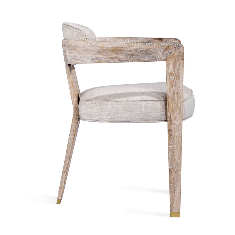 Maryl 20'' H Linen Upholstered Oak Armchair, Heathered Cream, Whitewash