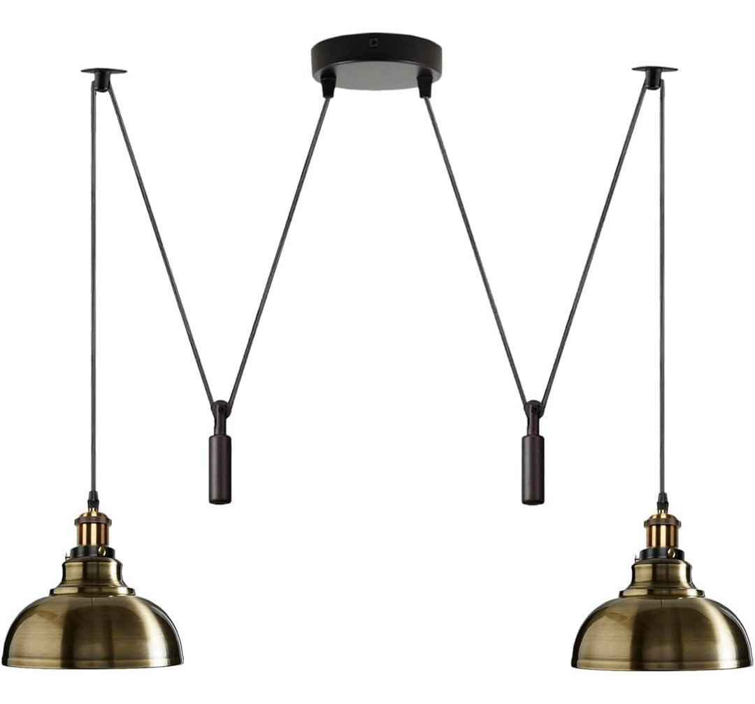 Industrial Retro 2 Head Ceiling Metal 29cm E27 Bulb Base Spider Pendant Light with Adjustable Cable for Office Restaurant Dinner Room Kitchen Hall.