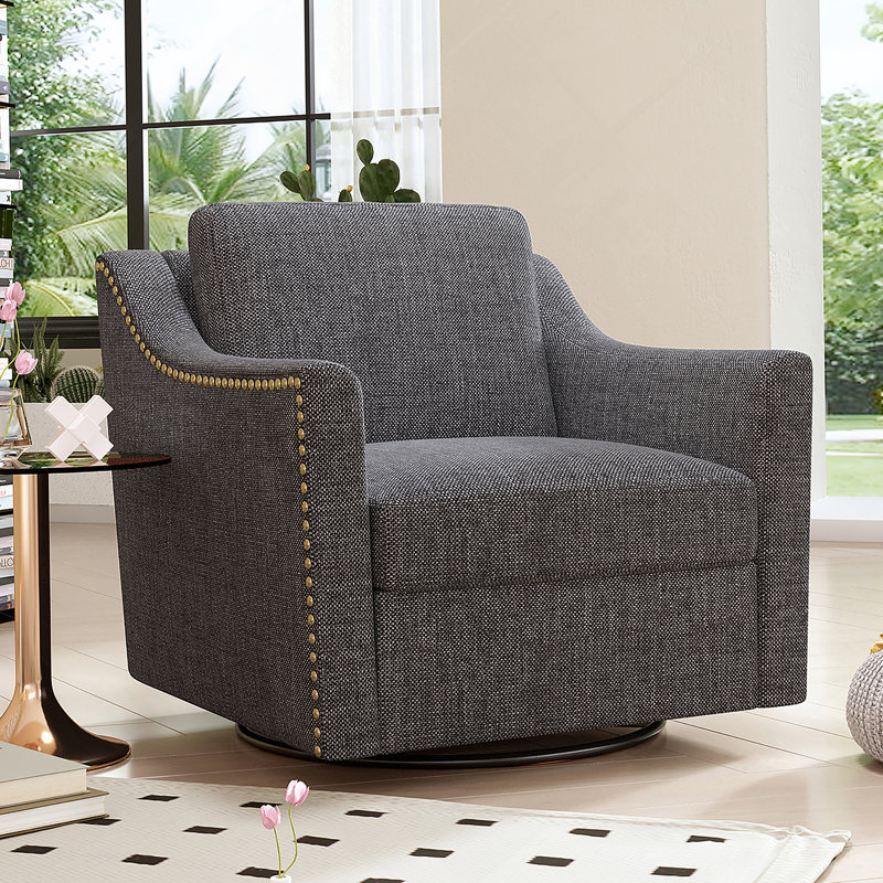 Fauteuil pivotant à 360 degrés, Lin de coton noir et gris