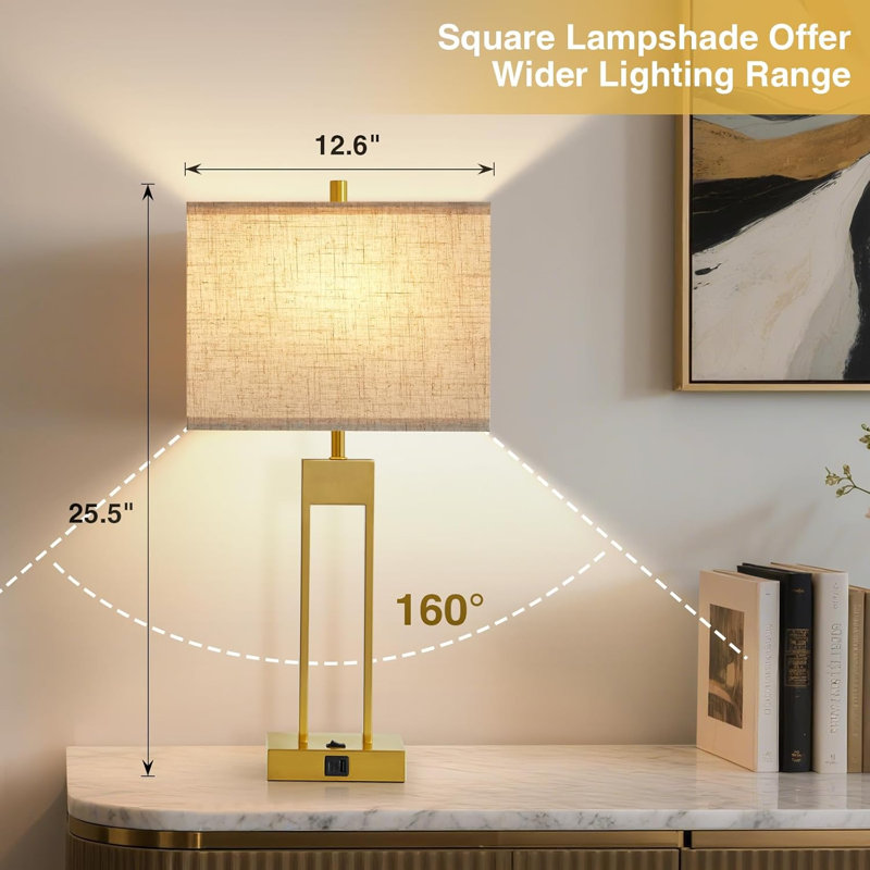 Abdull 25.5" Metal Table Lamp Set with USB A+C Ports with Adjustable Color Temperature Desk Lamp (Set of 2), Gold