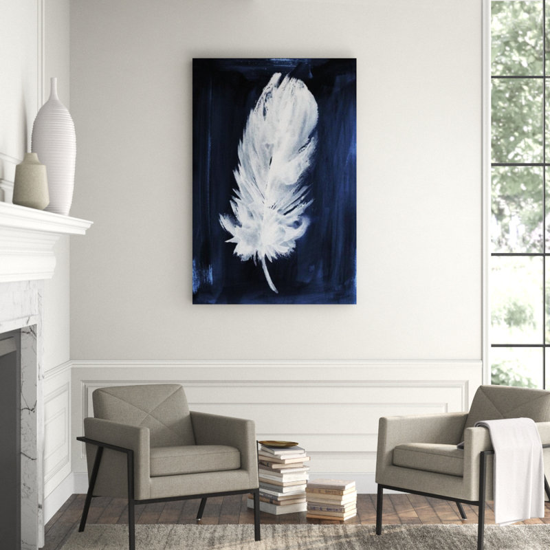 Indigo Feathers I Print by Barclay Butera, Image Brush Gel, 60" H x 40" W x 1.5" D