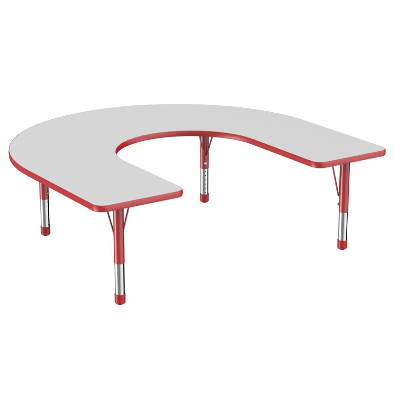 Table d'activité 60 "x 66" en forme de T avec pieds réglables, Gris / rouge, Épais, Rouge