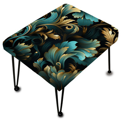 Or et bleu Luxury Damask Symphony - Repose-pieds rectangulaire damassé