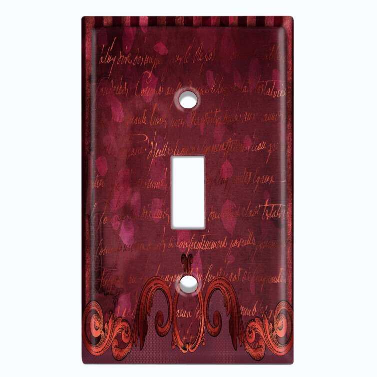 WorldAcc Metal Light Switch Plate Outlet Cover (Red Maroon Frame Damask ...