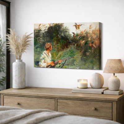 Duck Hunting in Reeds Artwork, Bedroom Pictures, Framed Canvas Giclee Print Wall Art