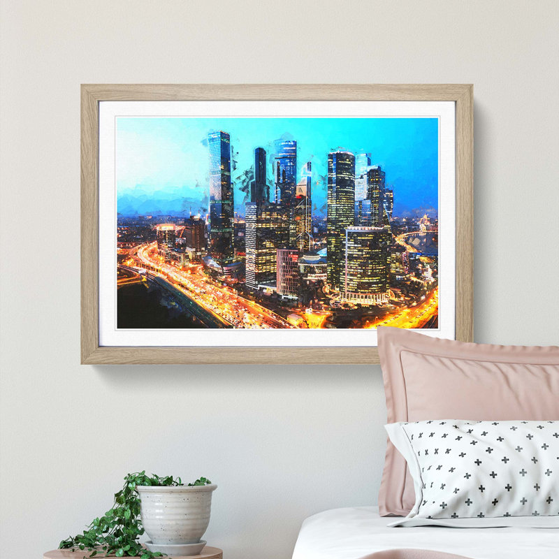 Moscow Russia Skyline in Abstract - Picture Frame Graphic Art Print, Oak Framed, 48cm H x 65cm W x 2cm D