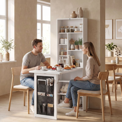 Table d'écriture pliable et convertible avec étagères de rangement, sac suspendu, bureau d'ordinateur mural gain de place pour petits espaces, bureau à domicile, chambre, dortoir, appartement