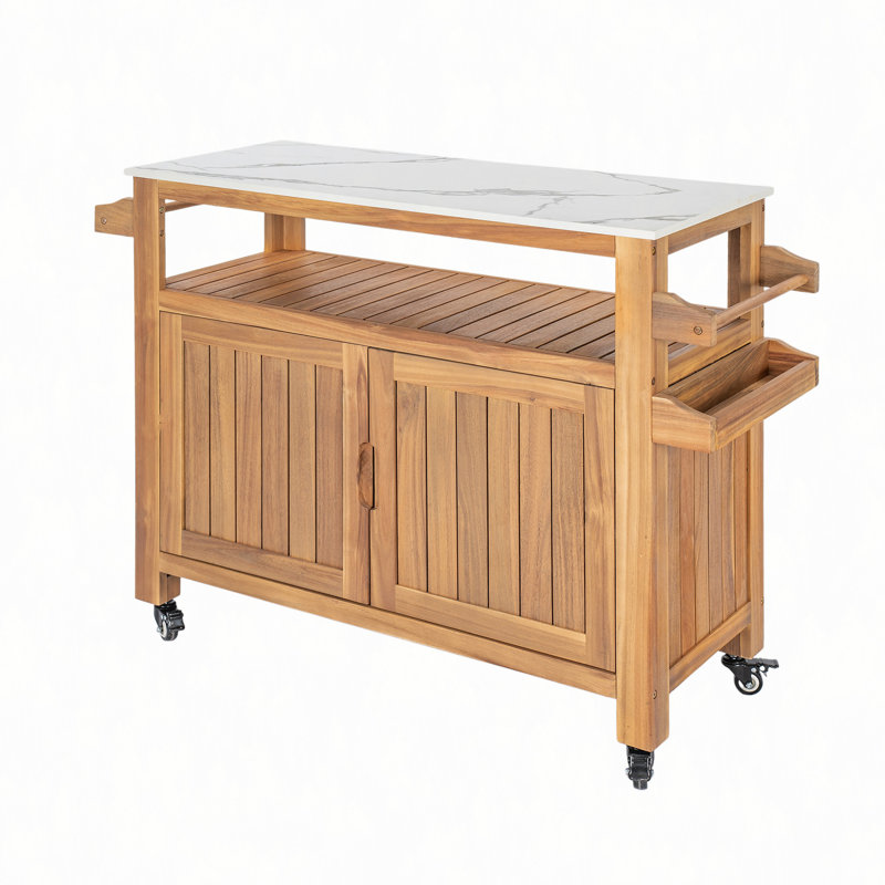 Ensemble de 1 chariot de bar extérieur en bois d'acacia Murphy, H 36,22 po x l 48 po x P 18,11 po
