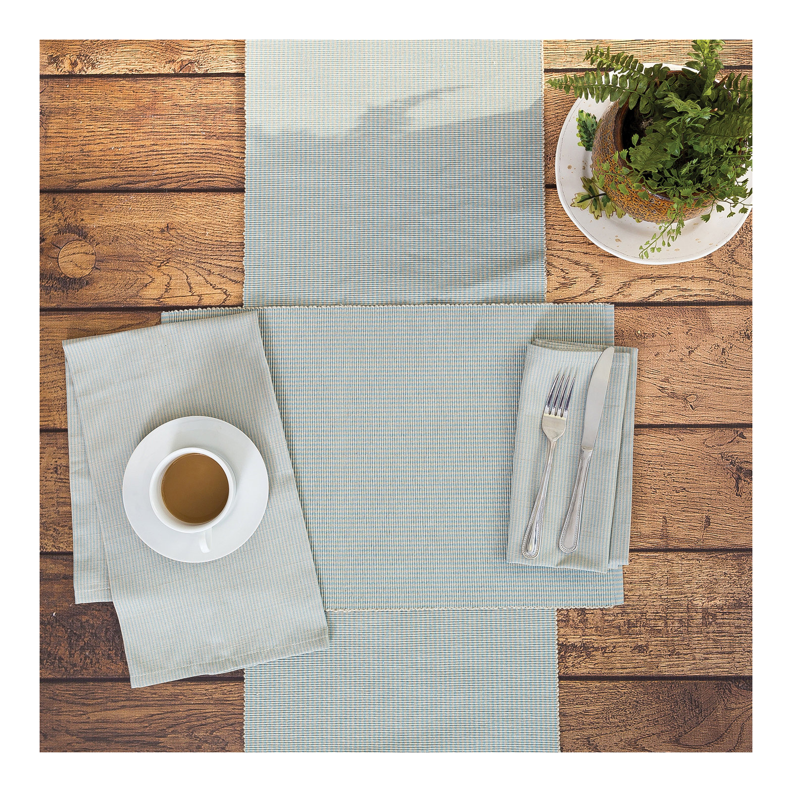 Gilmour Port Stripe Cotton Table Runner, Aegean