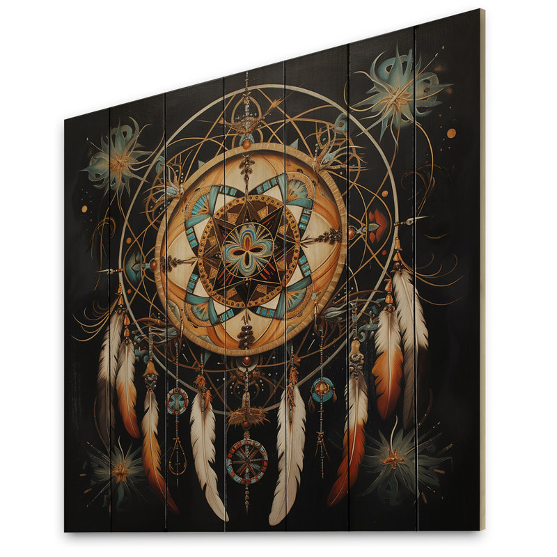 «Dream Catcher», voyage symbolique I sur bois, H 30 po x l 30 po x P 0,78 po