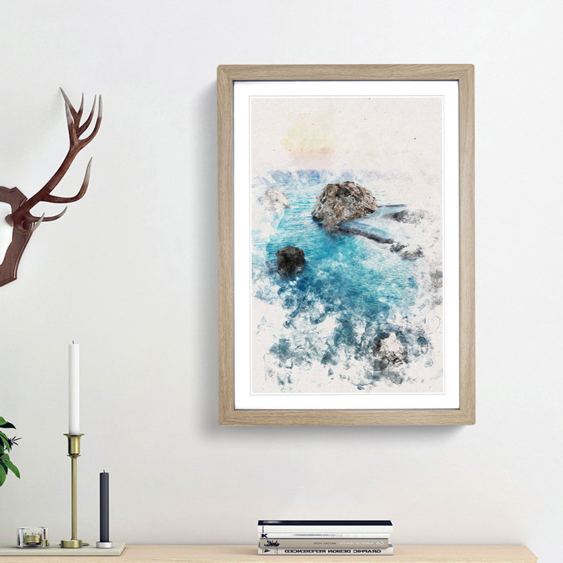 The Rock of Aphrodite Beach in Cyprus - Picture Frame Graphic Art, 87cm H x 62cm W x 2cm D, Oak Framed