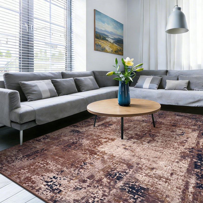 Abstract Shag Area Rug, Rectangle 200 x 300 cm, Brown
