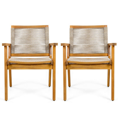 Outdoor Dining Chairs  Wood Frame And Mix Rope, Courtyard Style, 400Lbs Capacity