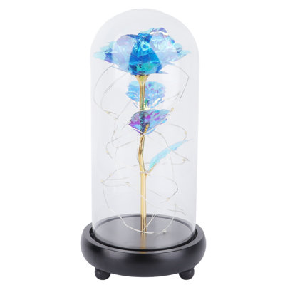 Rose bleue dans un dôme de verre avec lumières DEL préservées, cadeau de décoration romantique pour la fête des Mères, anniversaire de mariage, Saint-Valentin