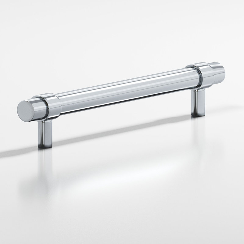 Round Collared Cabinet Pull With Straight Posts, Polished Chrome, 6"