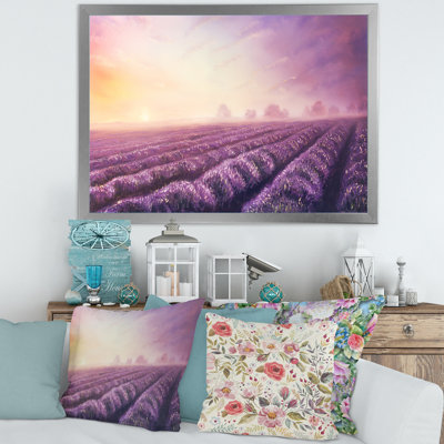 Lavender Fields pendant l'aube - reproduction sur toile