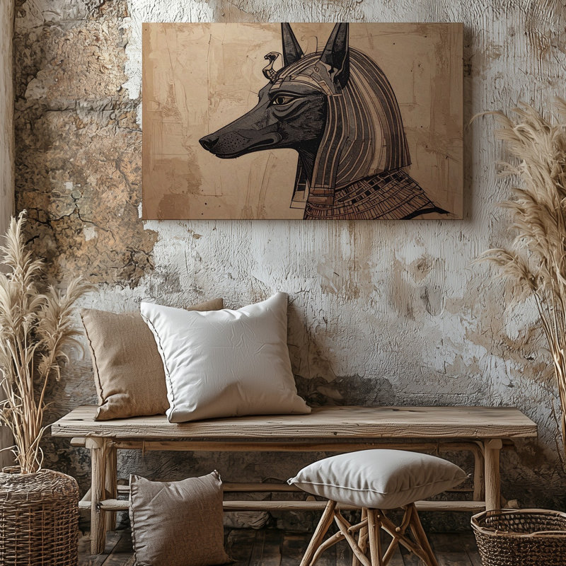 Toile murale Anubis, dessin au trait, dieu égyptien minimaliste, H 11 po x l 14 po