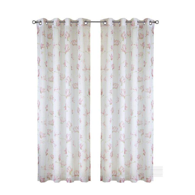 Chanton Light Filtering Grommet Curtain Panel in White Pink, 52" W x 108" L