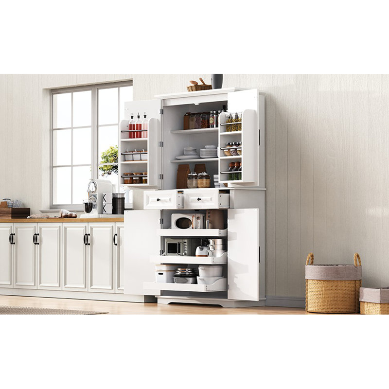 Tall Kitchen Pantry Cabinet with Pull Out Organizers, White