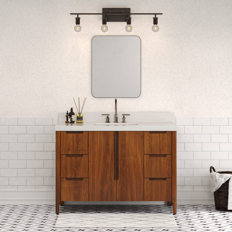 Sequoia 48 In. Single Sink Whitebrook Quartz Countertop Bath Vanity in Mango Wood, Noir Juglans