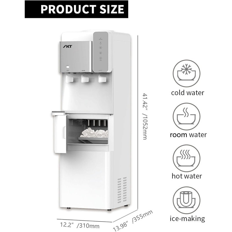 Ikt Top Load Water Dispenser Built-in Ice Maker For 3 Or 5 Gallon 3 Temperature Setting 27 Lbs Daily Capacity Night Light Child Safety Lock White
