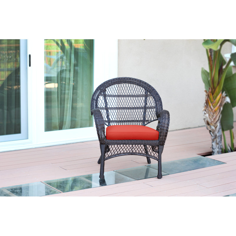 Bynum Wicker Outdoor Lounge Chair, Brick Red, White