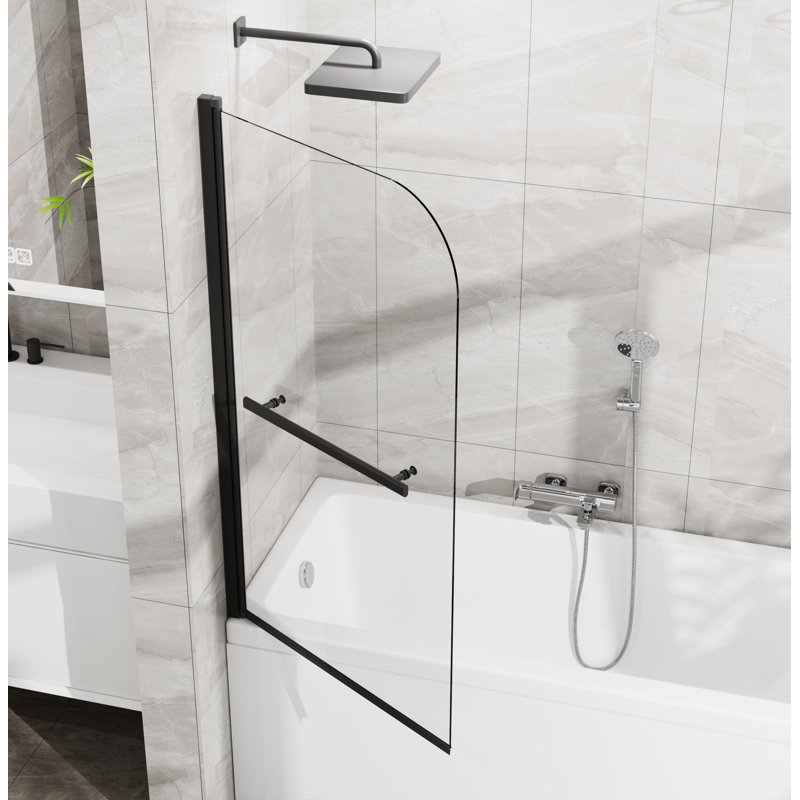 31"X55" Bathtub Screen Framless Shower Door Tempered Glass Shower Panel Matte Black