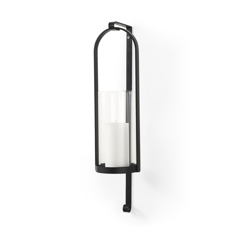 Porte-bougie mural en métal noir P 5,9 x l 6,9 x H 24 Kero