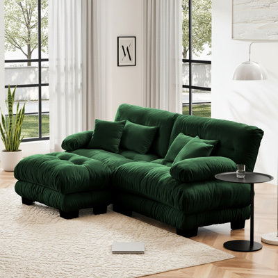 Cloud Couch Sleeper Sofa With 1 Ottoman, Chenille 2-Seater Sectional Sofa Bed Include Lumbar & Throw Pillows