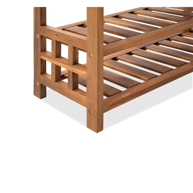Banc de rangement pour chaussures en bois massif avec coussin, Brun