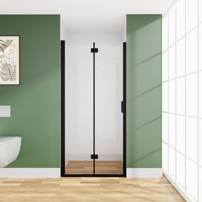 Semi-Frameless Folding Pivot Hinged Shower Door 34-35.2 In. W X 72 In. H,1/4" (6Mm) Tempered Glass,Bathroom Bifold Panel, Reversible Installation, Shower Door
