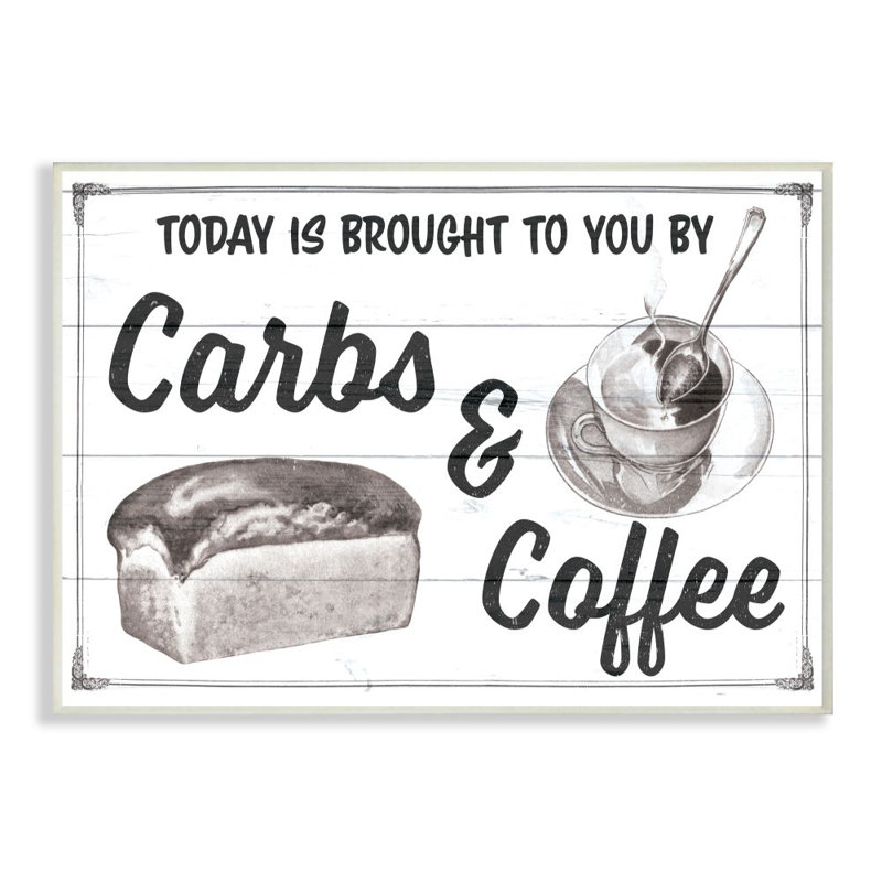 «Carbs and Coffee Kitchen Humor Rustic Word Design» par The samedi Evening Post, impression sur toile non encadrée