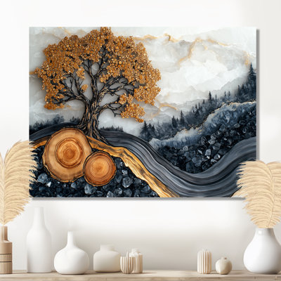 Arbre d'automne cerisier en fleurs dans le bois I - Art mural en métal cerisier en fleurs pour le salon