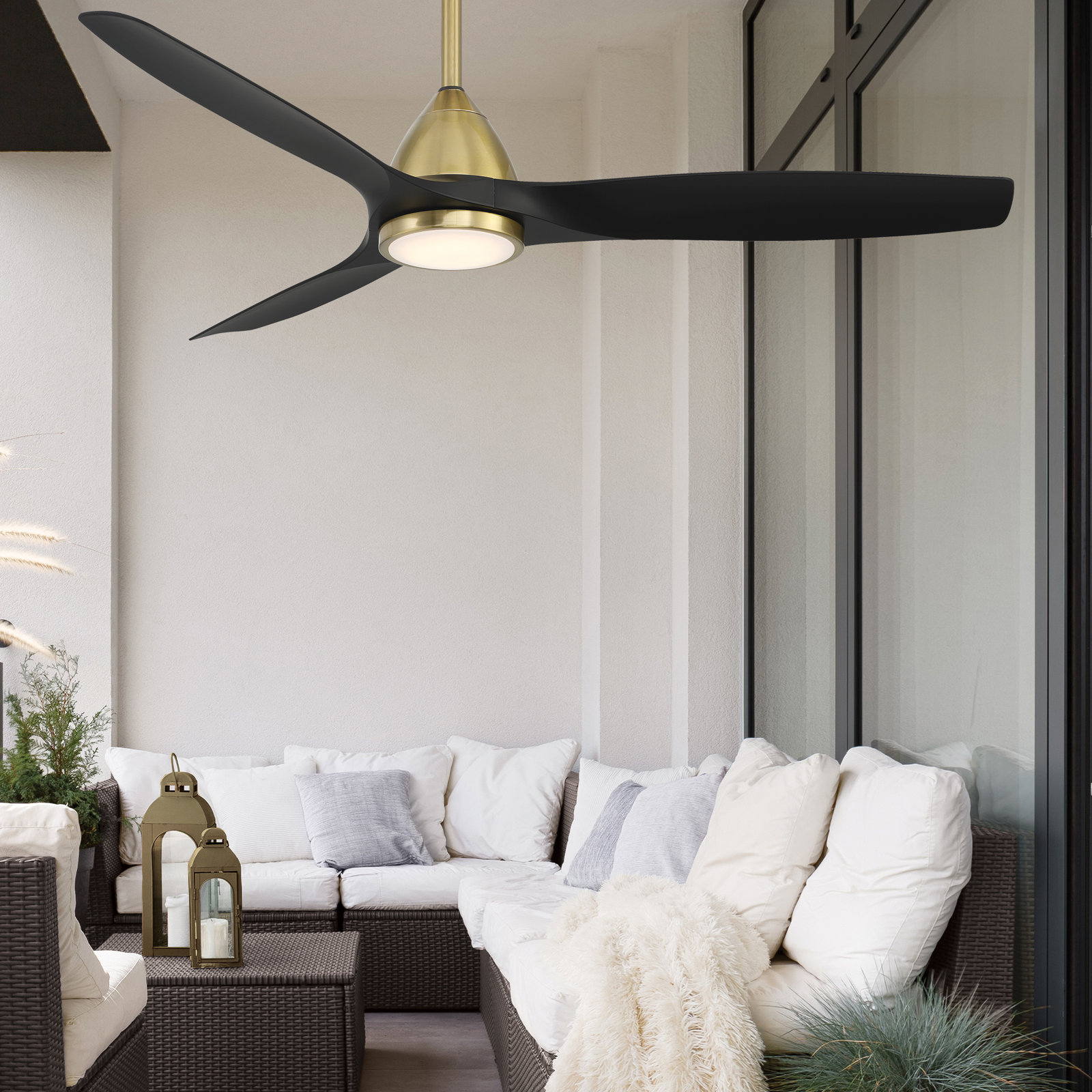 Skylark 3 - Blade Indoor/Outdoor Smart Ceiling Fan with Adjustable CCT 2700K-3000K-4000K-5000K LED Light Kit and Remote Control Included, Works With Alexa and iOS or Android App