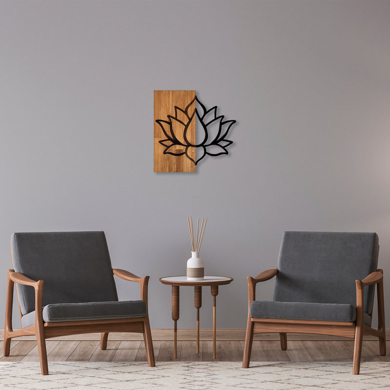 Elegant Decorative Wooden Wall Accessory, Walnut & Black, 22.8 x 23.6 inches | Made from 50% Real Wood (Thickness: 1.2 inches) & Metal (Thickness: 0.06 inches) | Unique Color Variations, Perfect for Modern Home Décor
