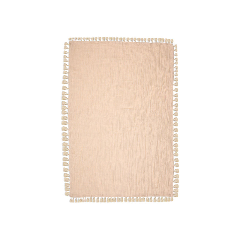 Desert Rose Cotton Muslin Baby Blanket with Fringe Trim